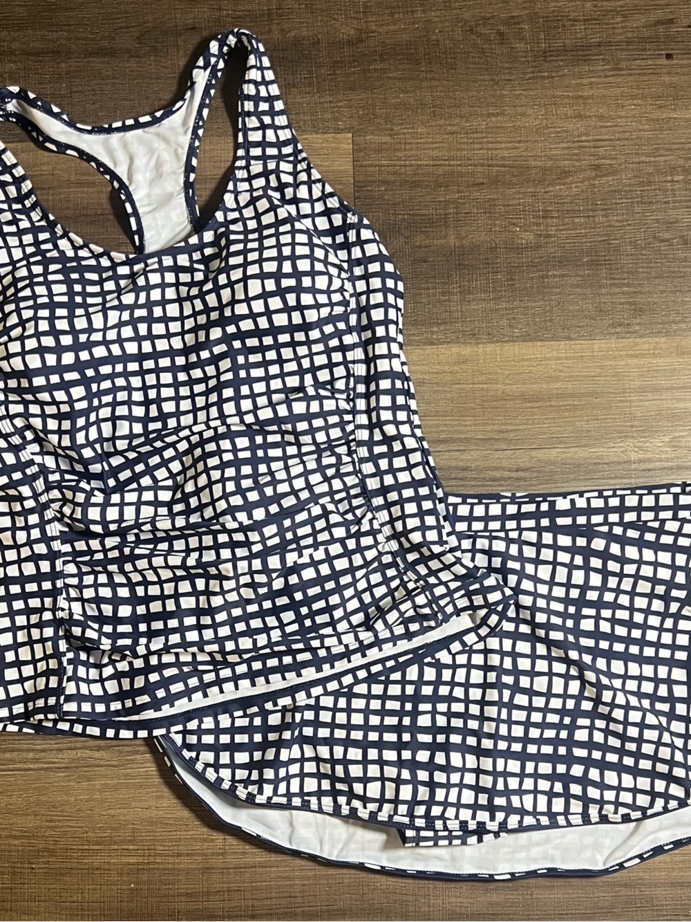 Women’s Blue & White Tankini With Skirt Two Piece Swim Set